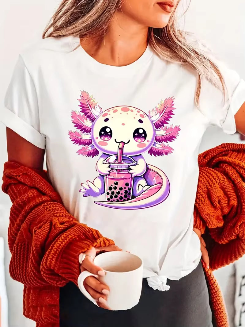 Axon Kawaii Axolotl Boba Tea T-Shirt