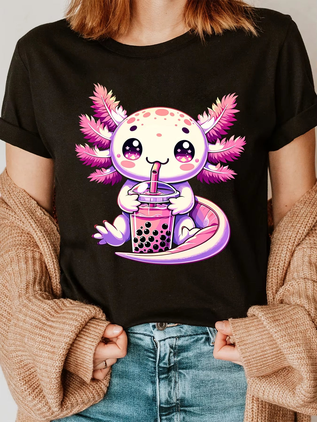 Axon Kawaii Axolotl Boba Tea T-Shirt