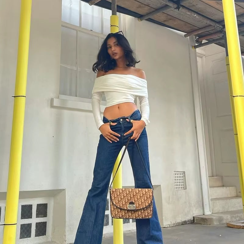 Axon Chic Off-Shoulder Ruched Crop Top