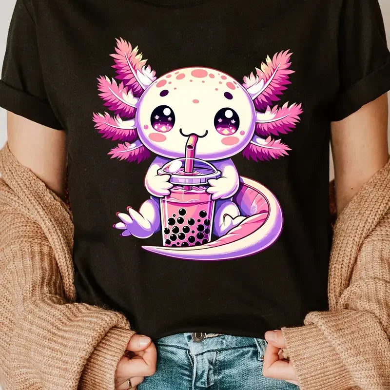 Axon Kawaii Axolotl Boba Tea T-Shirt